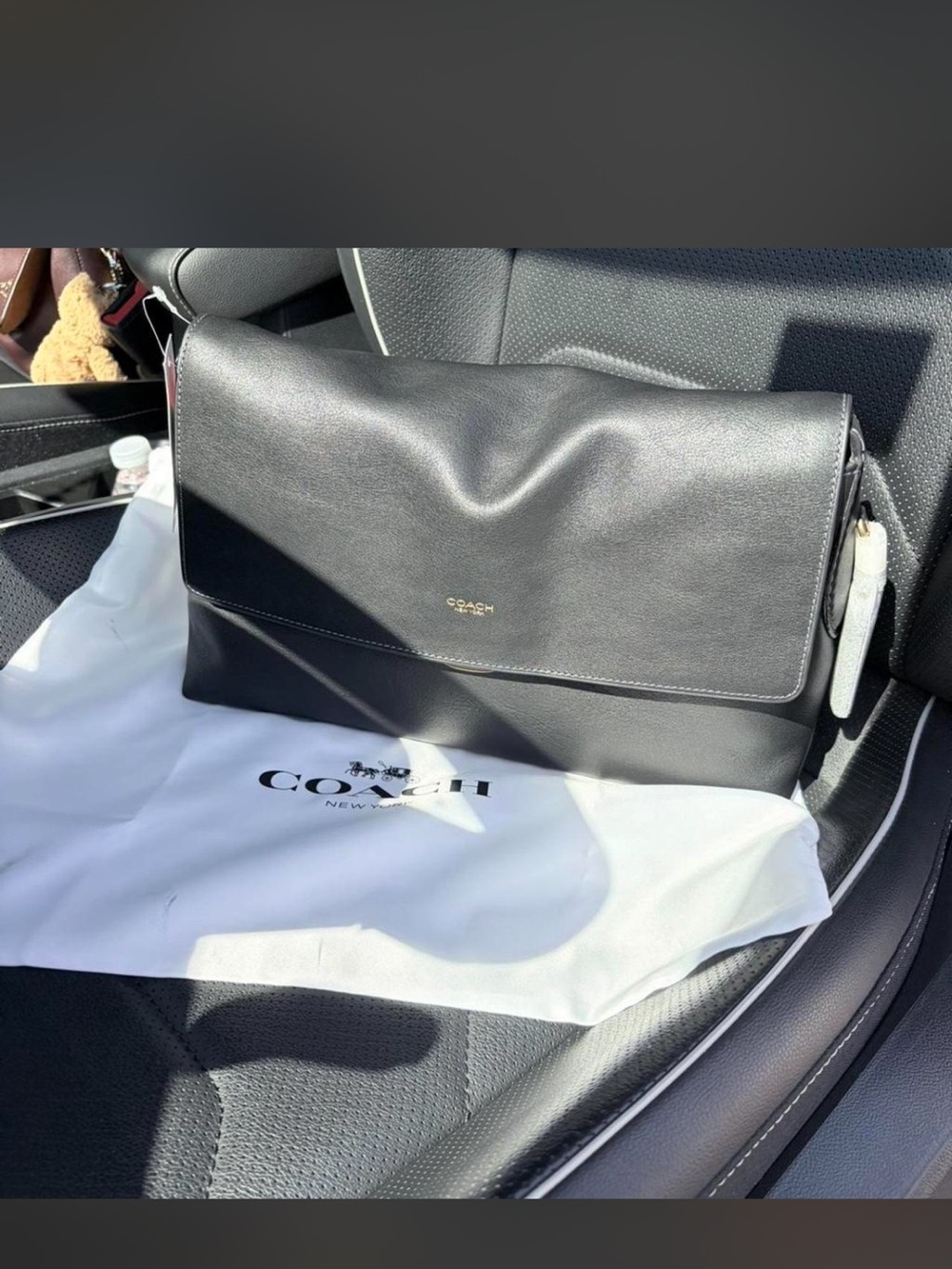 Coach Black Leather Flap Messenger with Gold Logo